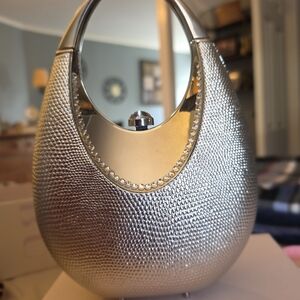 Silver Textured Metal Evening Handbag